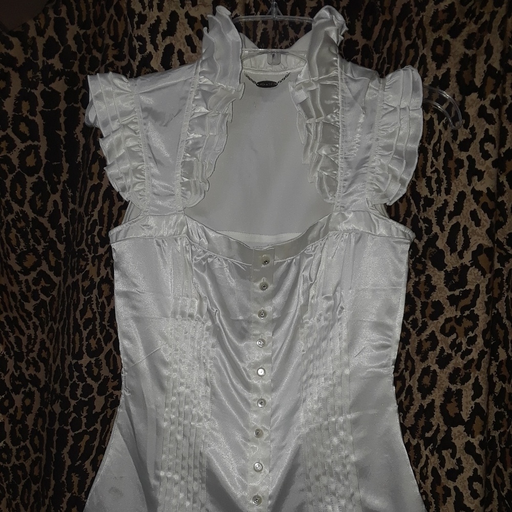 White Satin button down dress shirt
